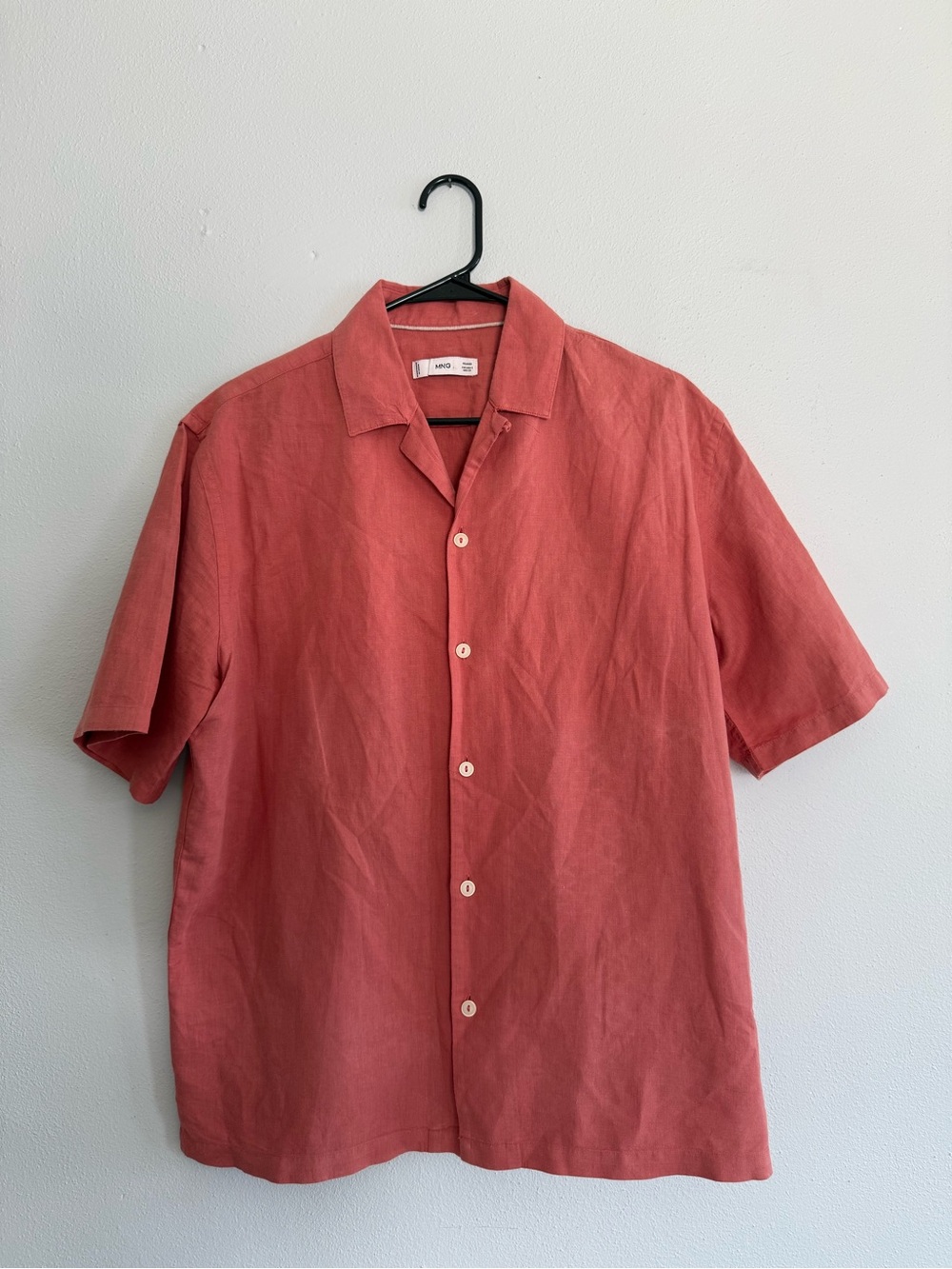 Mango MNG Men’s Coral Linen Relaxed Short Sleeve Shirt Size S